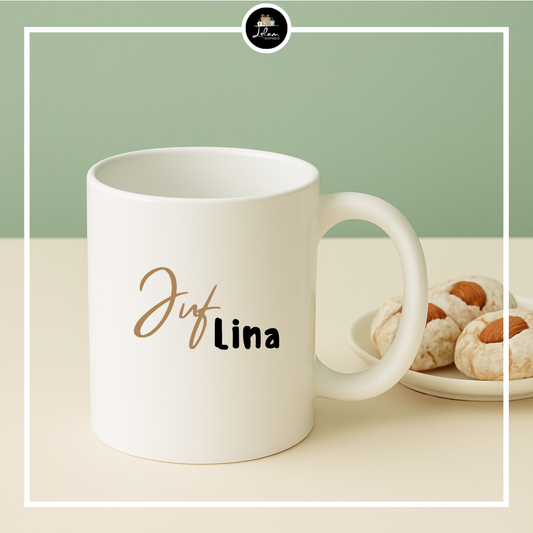 Gepersonaliseerde mok voor een juf of meester