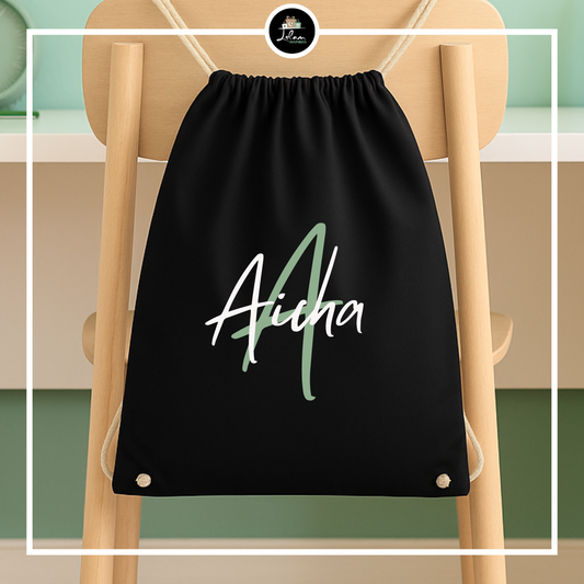 Gepersonaliseerde trekkoord tas met naam en initiaal - Sierlijk