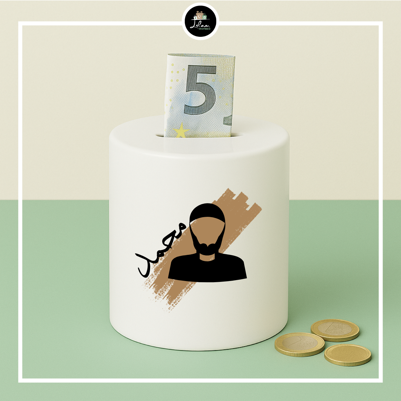 Gepersonaliseerde spaarpot voor een man met baard