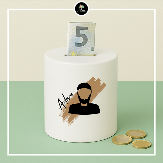 Gepersonaliseerde spaarpot voor een man met baard