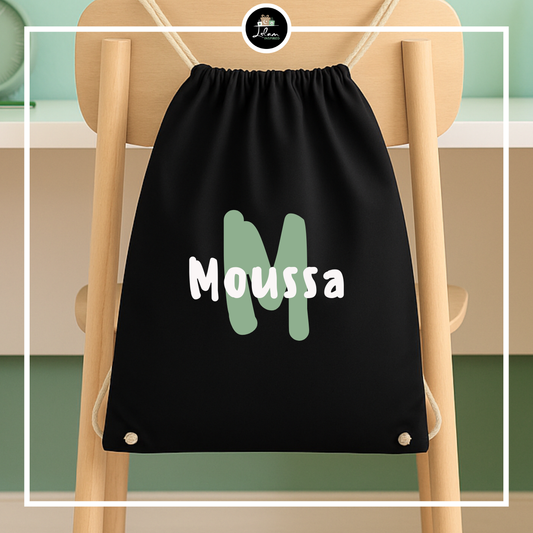 Gepersonaliseerde trekkoord tas met naam en initiaal - stoer