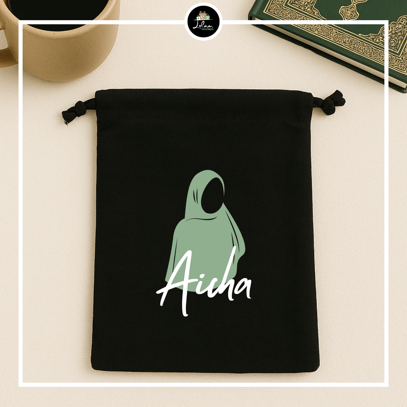 Personalized bookbag with hijab illustration
