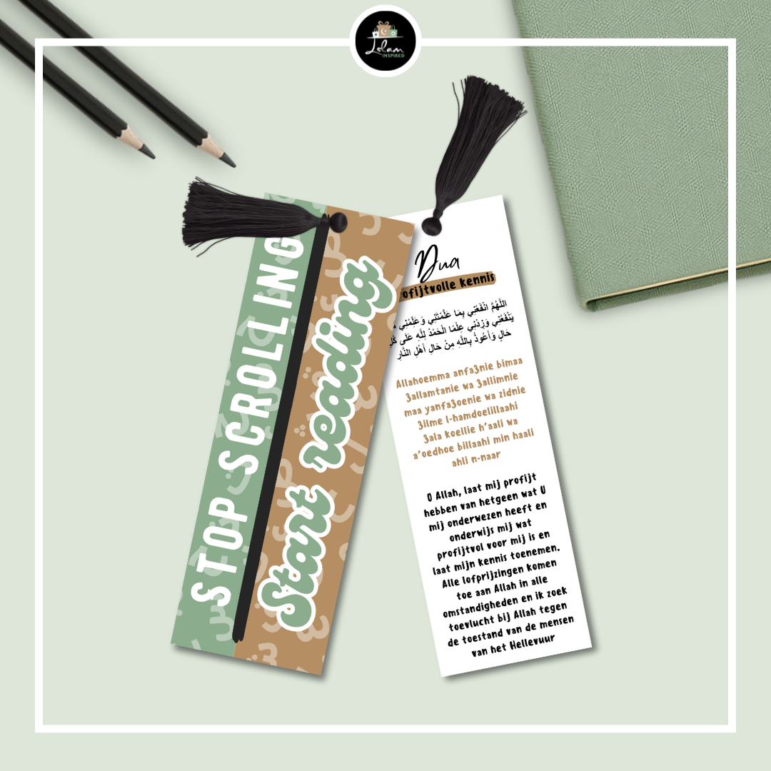 Dubbelzijdige boekenlegger 'stop scrolling, start reading'