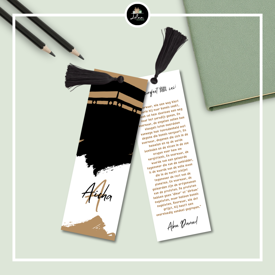 Dubbelzijdige en gepersonaliseerde boekenlegger 'Kaaba'