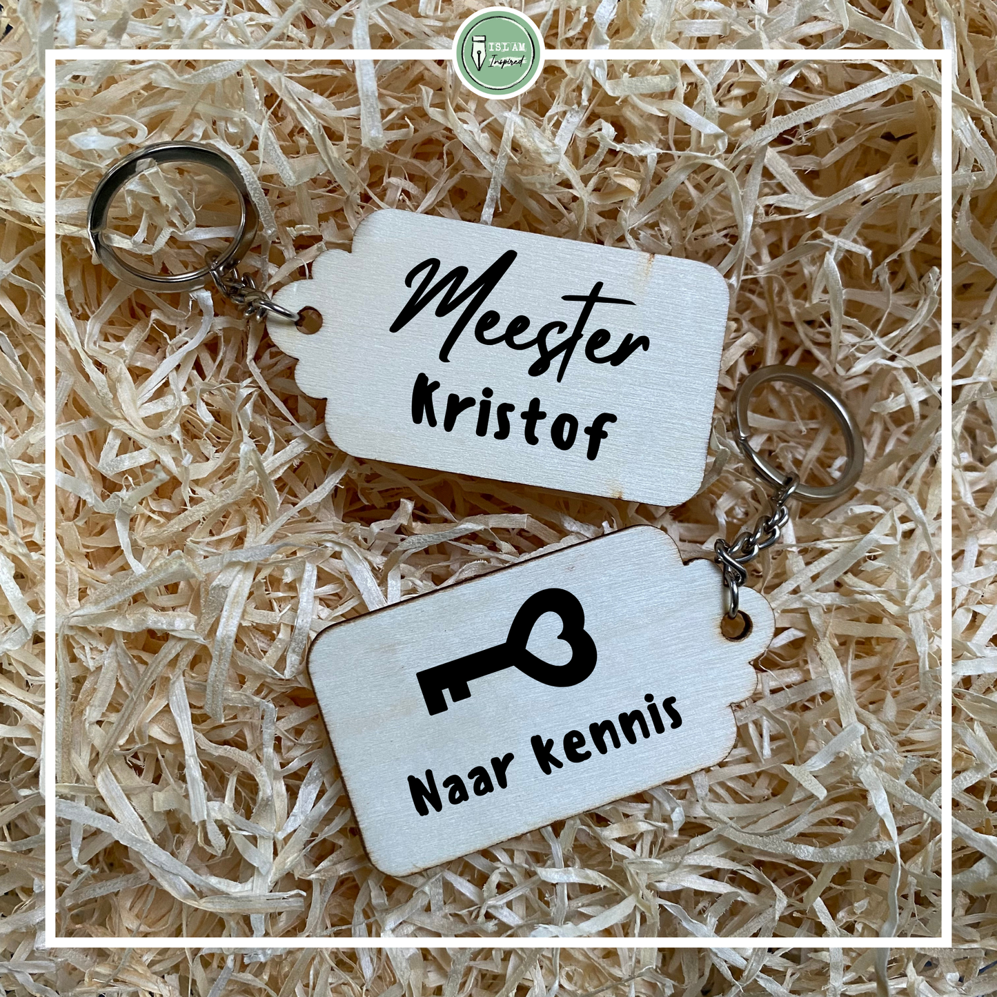 Dubbelzijdige gepersonaliseerde sleutelhanger voor een juf of meester