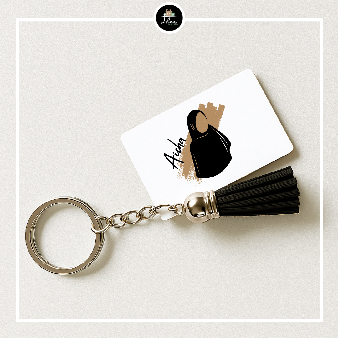 Gepersonaliseerde sleutelhanger met hijab illustratie