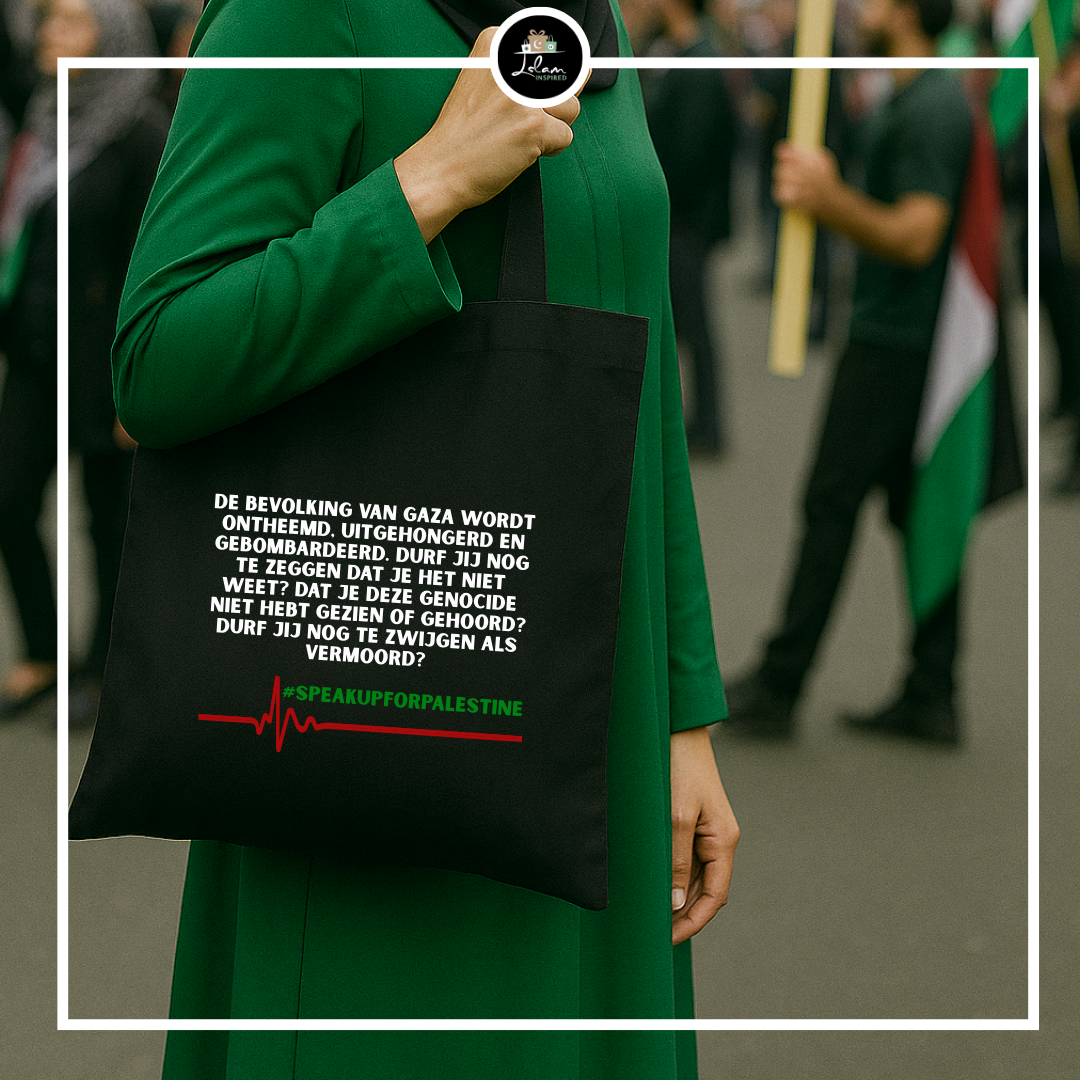 Totebag Palestina 'Durf jij nog te zwijgen als vermoord?
