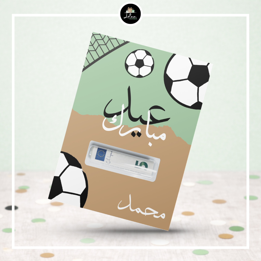 Eid Mubarak geldkaart in voetbalthema
