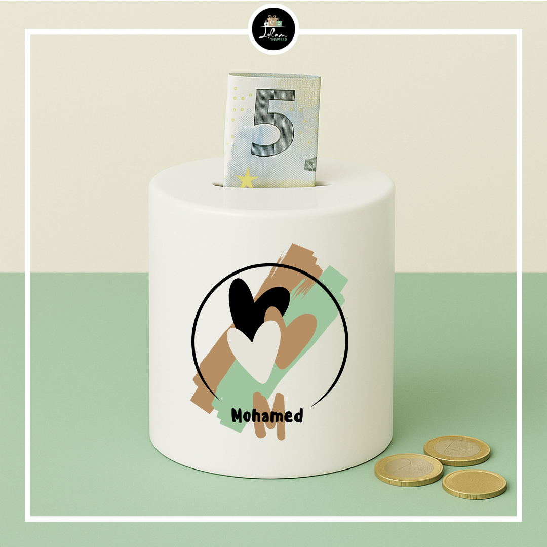 Gepersonaliseerde spaarpot in confetti/harten thema