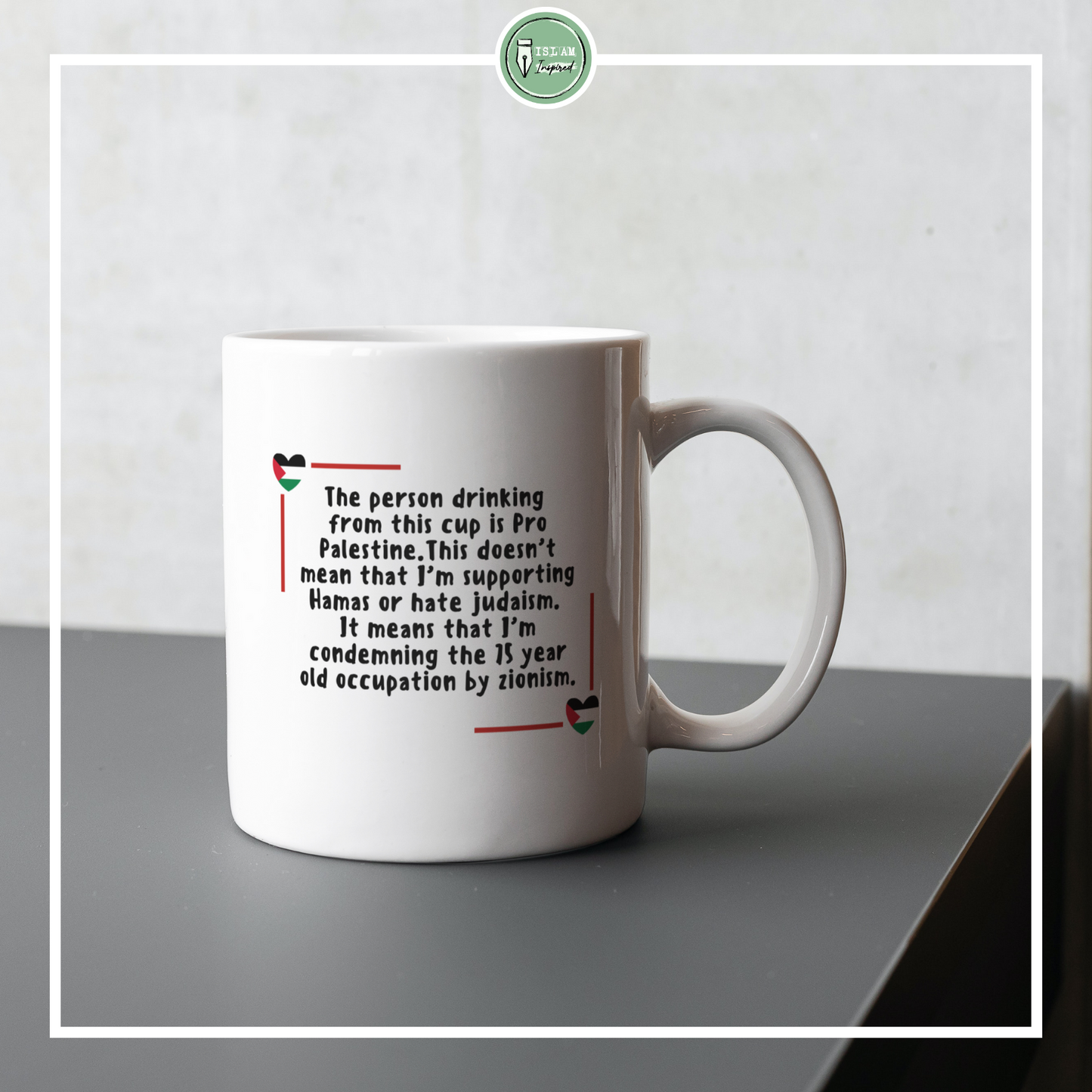 Palestina mok 'The person drinking from this cup is Pro Palestine'