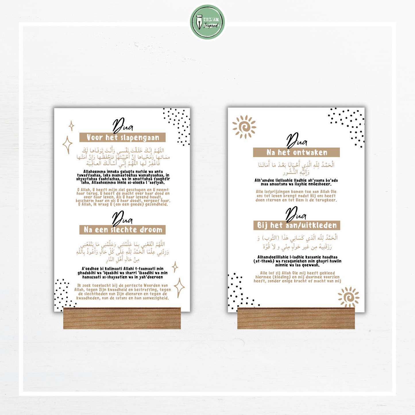 Houten houder met dubbelzijdige dua kaart: slapen & ontwaken