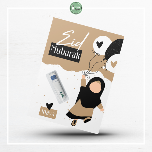 Eid Mubarak geldkaart voor een moslimmeisje