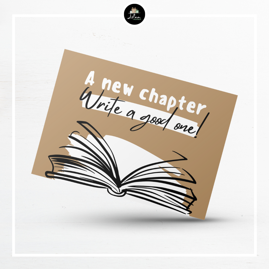 Wenskaart 'A new chapter, write a good one!'