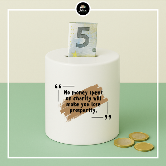 Sadaqa spaarpot met motiverende quote 'prosperity'