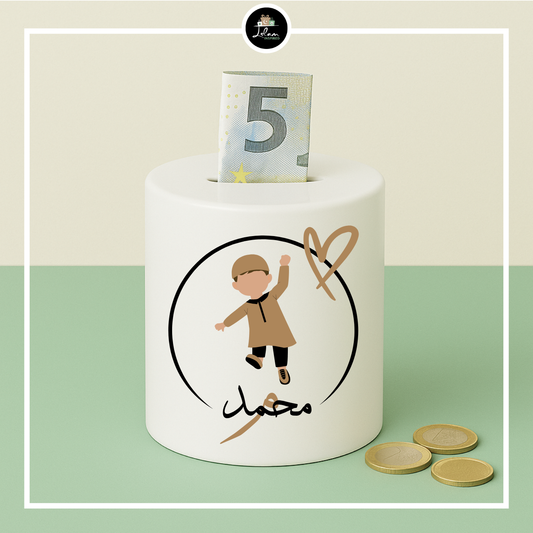 Gepersonaliseerde spaarpot voor een kleine moslim