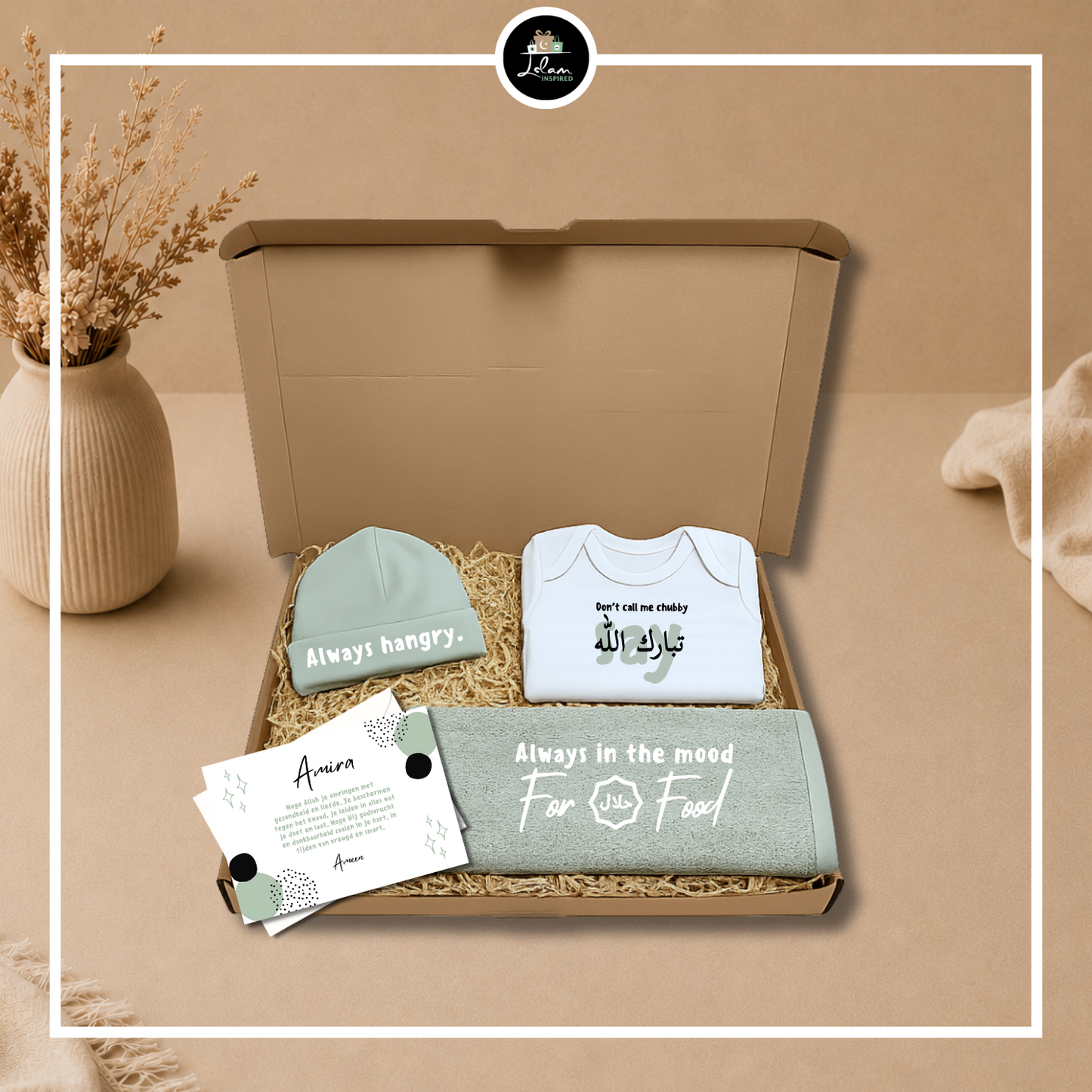 Brievenbus cadeautje voor een pasgeboren baby 'Always in the mood for halal food'