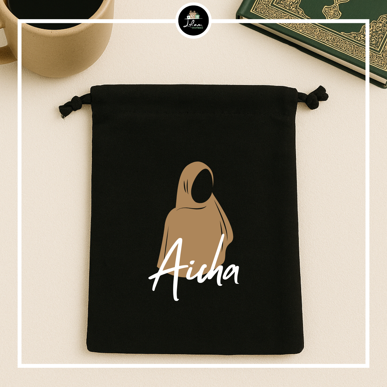 Personalized bookbag with hijab illustration