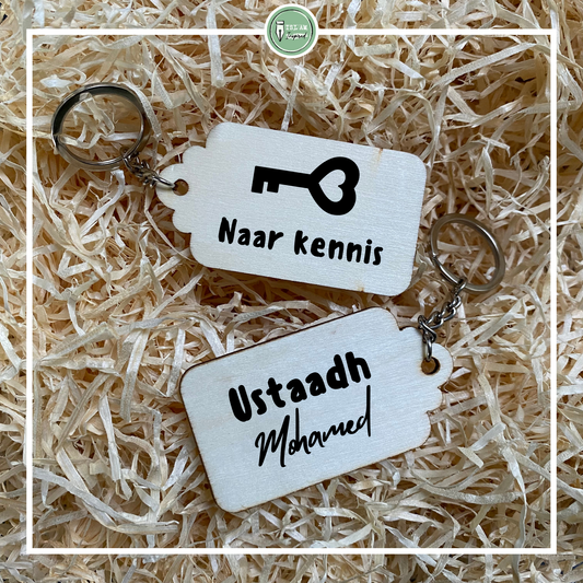 Dubbelzijdige gepersonaliseerde sleutelhanger voor een ustaadh(a)
