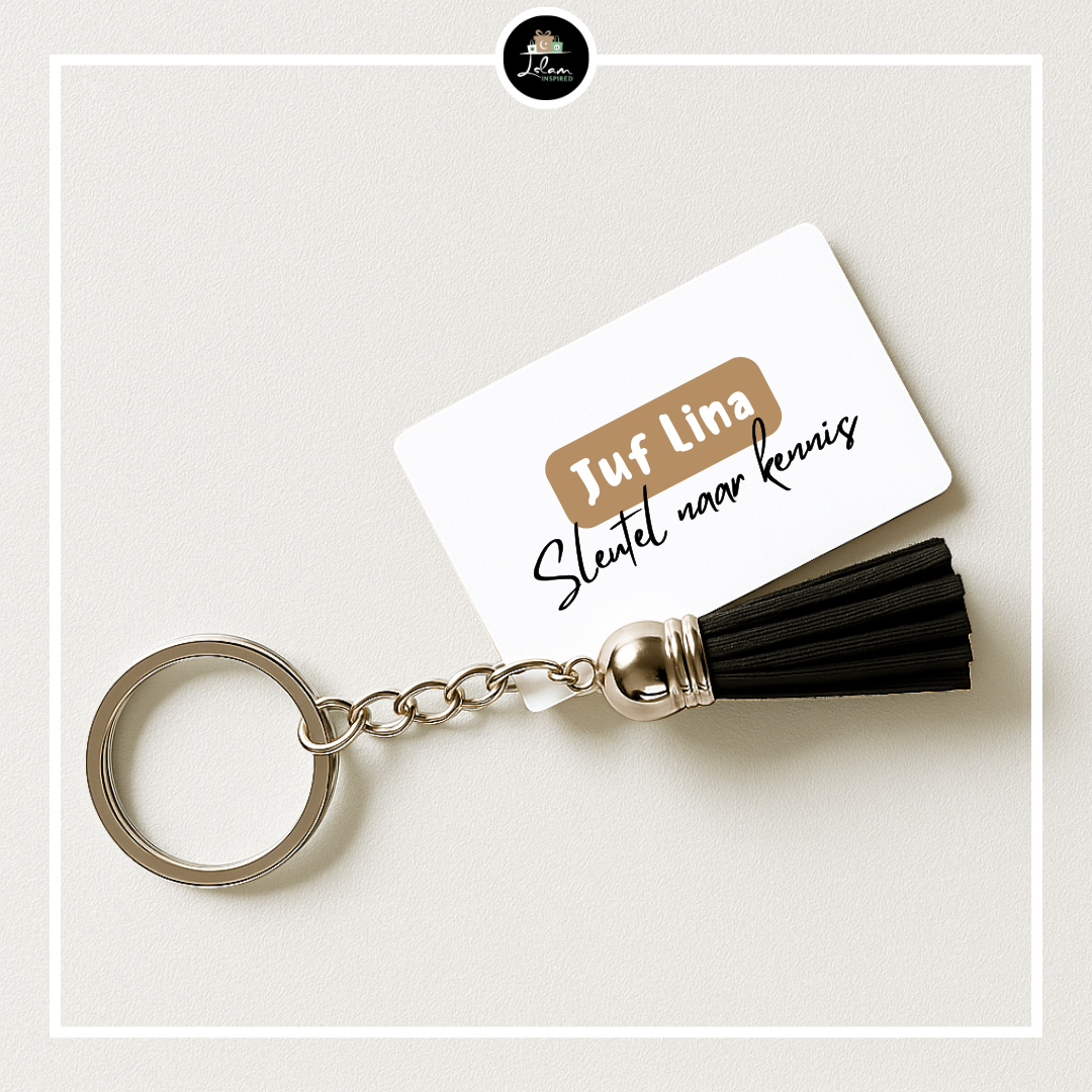 Double-sided personalized key ring for a teacher