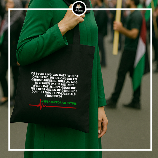 Totebag Palestina 'Durf jij nog te zwijgen als vermoord?