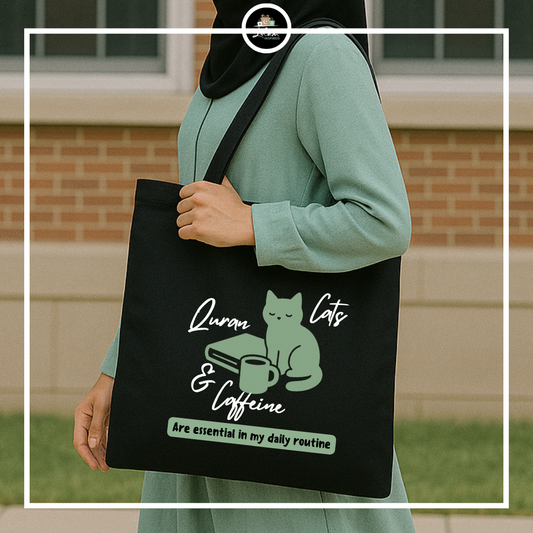 Totebag 'Quran, cats & caffeine'