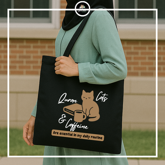 Totebag 'Quran, cats & caffeine'