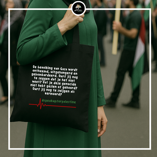 Totebag Palestina 'Durf jij nog te zwijgen als vermoord?