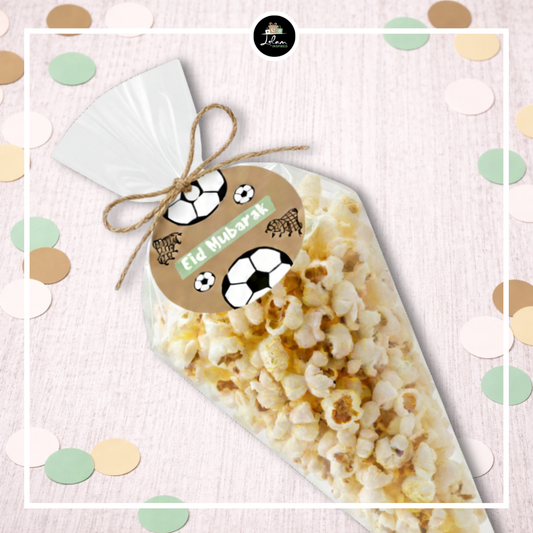 Eid mubarak popcorn puntzak in voetbal thema