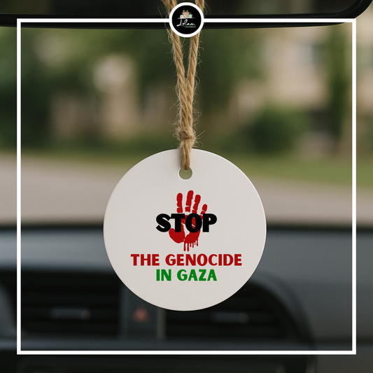 Gelamineerde tag 'Stop the genocide in Gaza'