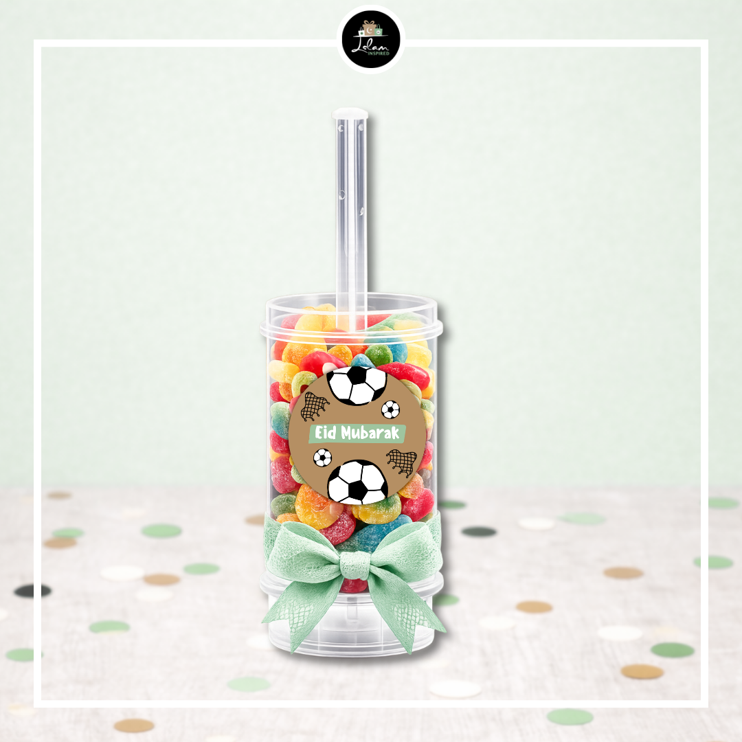 Eid mubarak pop container in voetbal thema