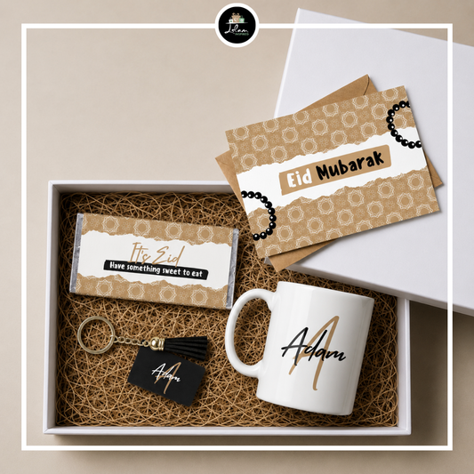 Eid Mubarak giftbag of giftbox met mok, chocolade, wenskaart en sleutelhanger