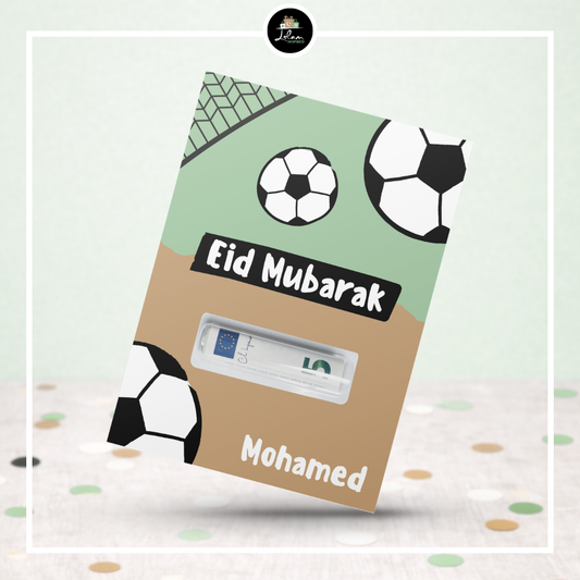 Eid Mubarak geldkaart in voetbalthema