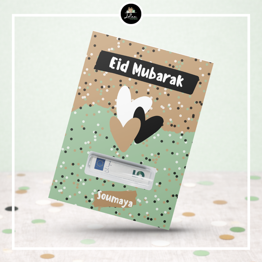 Eid Mubarak geldkaart in confetti thema