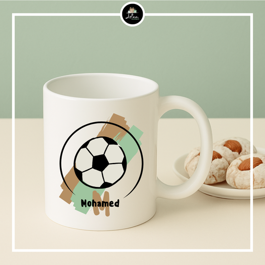 Gepersonaliseerde mok in voetbal thema