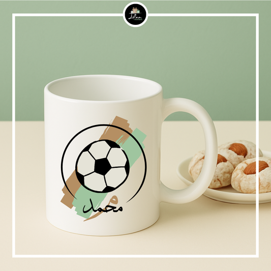 Gepersonaliseerde mok in voetbal thema