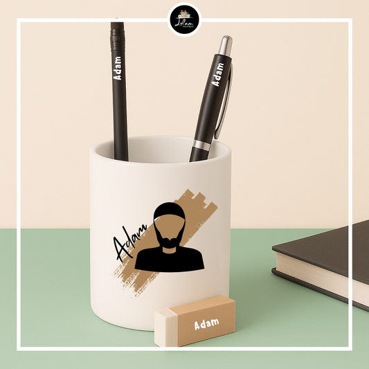 Gepersonaliseerde pennenhouder met baard illustratie